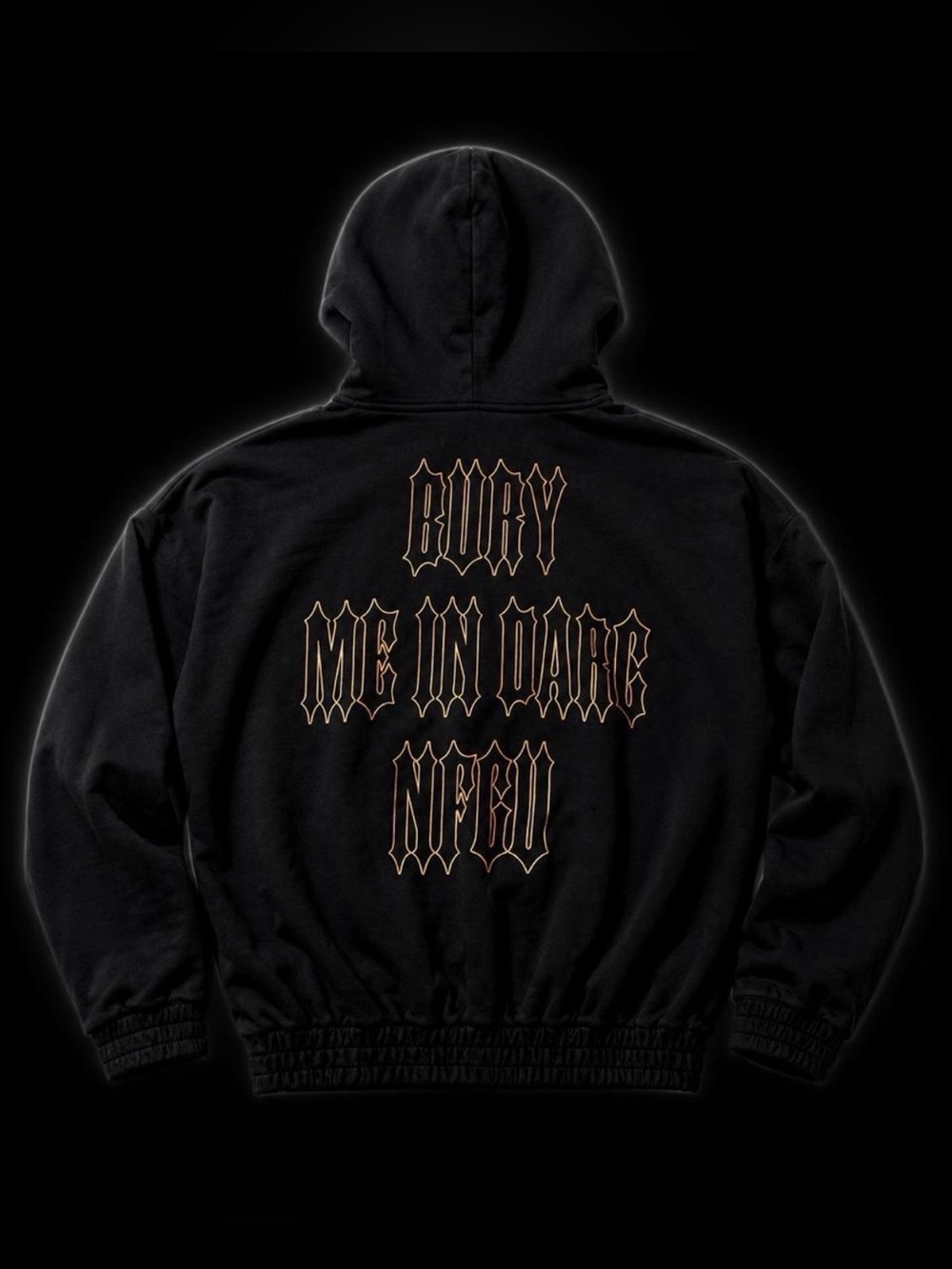 Darc Sport Black Hoodie with Tan Gothic 'Bury Me In Dark' Text
